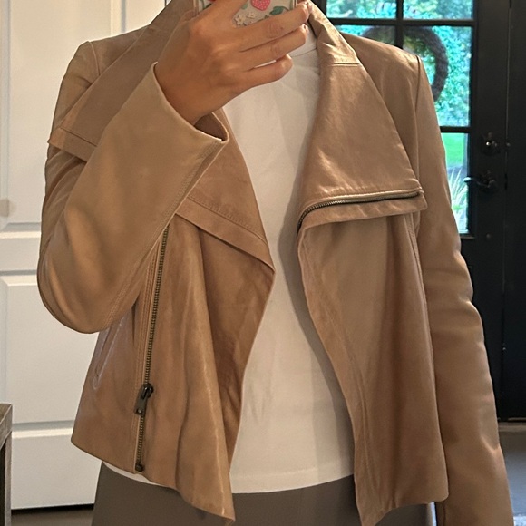 Lamarque Funnel Neck Leather Jacket Tan/Beige Leather size M - Picture 12 of 12